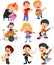 Cartoon little kids playing music