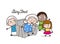 Cartoon Little Kids Playing with Old Woman in Old Age Home Vector Graphic