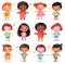 Cartoon little kids singing song, multiethnic characters. Collection of watercolor painting. Happy singer child, music clipart,