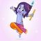 Cartoon little Krishna dancing with a flute. Vector illustration for Krishna birthday festival Janmashtami Day Hindu.