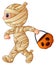 Cartoon little mummy with pumpkin basket