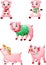 Cartoon little pigs collection with different posing