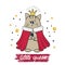 Cartoon little queen. Cute cat in royal gown