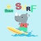 cartoon of little rhino surfing