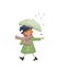 Cartoon Little witch in the rain with an umbrella. Cute raster people character illustation as print design and postcard. Raster i