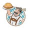 Cartoon logo of a Bavarian man serving German specialty food meatloaf called LeberkÃ¤se