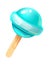 Cartoon lollipop. Sweet caramel dessert. Isolated round candy on stick. Unhealthy childish food. Shiny blue bonbon