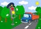 Cartoon lorry and traffic lights