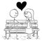Cartoon of Loving Couple Sitting on Park Bench or Seat