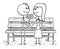 Cartoon of Loving Couple Sitting on Park Bench or Seat, Man Giving Flower to Woman
