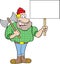 Cartoon lumberjack holding a sign.