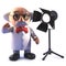 Cartoon mad scientist professor in 3d with a studio spotlight