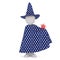 Cartoon Magician in Cape and Hat with Red Apple