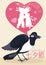 Cartoon Magpie Singing the Lovers Story in Qixi Festival, Vector Illustration