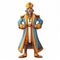 Cartoon Maharaja: Ancient King With Royal Crown And Dignified Poses