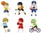 Cartoon male athlete icon in various type of sport