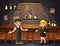 Cartoon a male and female bartenders on the bar