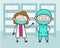 Cartoon Male and Female Surgeon Introducing Each Other Vector Illustration