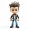 Cartoon Male Figurine With Spiky Hairstyle On White Background