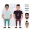 Cartoon male for graphic design, Web site, social media, user interface, mobile app. Man character set accessories, body parts, su