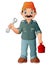 Cartoon a male mechanic holding wrench and tool box