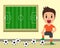 Cartoon male soccer player and soccer field template