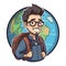 Cartoon male traveler backpacker travels in the world, vector illustration