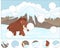 Cartoon mammoth on the background of a prehistoric nature. Complete the puzzle and find the missing parts of the picture. Game