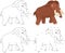 Cartoon mammoth. Coloring book and dot to dot game for kids