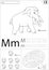 Cartoon mammoth, mushroom and mouse. Alphabet tracing worksheet: writing A-Z and educational game for kids