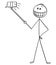 Cartoon of Man With Artificial Smile Taking Selfie With Stick