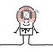 Cartoon Man with big Brain and Microchip