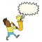 cartoon man blowing saxophone with speech bubble