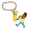 cartoon man blowing saxophone with speech bubble