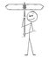 Cartoon of Man or Businessman Holding Empty Arrow Signpost