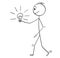 Cartoon of Man or Businessman Holding Shining Lightbulb or Light Bulb