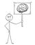 Cartoon of Man or Businessman Holding Sign with Brain Image Symbol