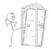 Cartoon of Man or Businessman Kicking the Locked Door