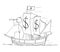 Cartoon of Man or Businessman Standing as Captain on the Sailing Boat Dollar Currency Deck and Looking Through Spyglass