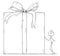 Cartoon of man or Businessman Standing with Large Gift Box Present in Wrap
