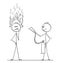 Cartoon of Man or Businessman Thinking Hard With Flames Coming From Head, Another Man With Fire Extinguisher