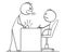 Cartoon of Man or Businessman Yelling at Boss or Clerk or Subordinate Sitting Behind Table