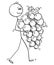 Cartoon of Man Carrying Big Ripe Bunch or Grapes Fruit