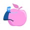 Cartoon man clinging on to giant apple. Healthy lifestyle, healthy food choice. Cartoon design icon. Colorful flat