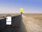 Cartoon Man on a Desert Road Happy to see a Yellow light Bulb