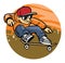 Cartoon man doing skateboard jump trick