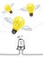 Cartoon man with Flying Light bulbs over his head