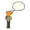 cartoon man with fox head with thought bubble