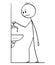 Cartoon of Man With Hand on Faucet or Tap With Water Dripping