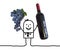 Cartoon man holding big grapes and wine bottle photos